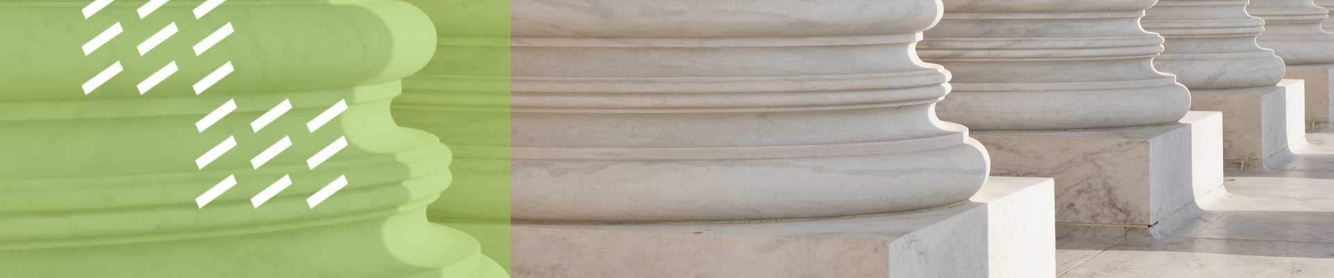 banner image showing row of marble columns at top of government building stairs