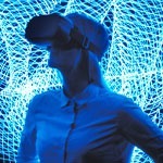 woman wearing virtual reality glasses